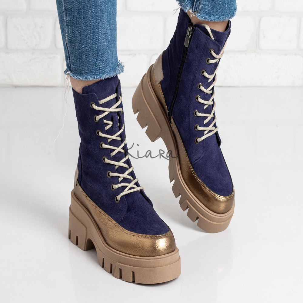 Дамски боти в тъмно синьо и бронз Дамски боти в тъмно синьо и бронз