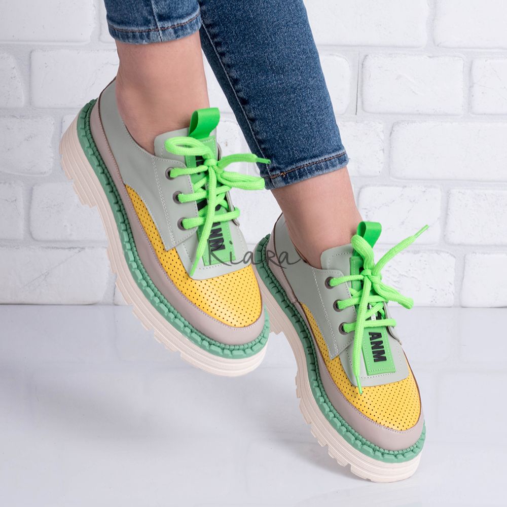 Дамски обувки в зелено и жълто