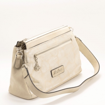 Дамска чанта в бежово и сребристо