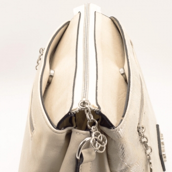 Дамска чанта в бежово и сребристо