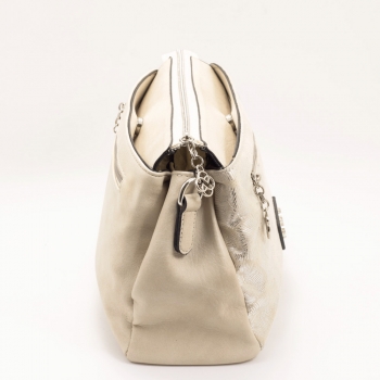 Дамска чанта в бежово и сребристо