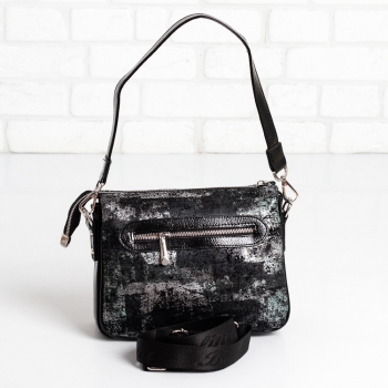 Дамска чанта в черно и сребристо