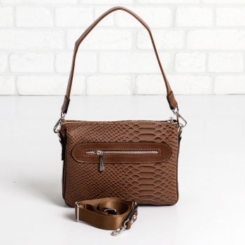 Дамска чанта в кафяво и змийски принт