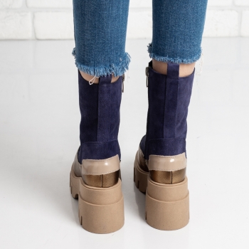 Дамски боти в тъмно синьо и бронз