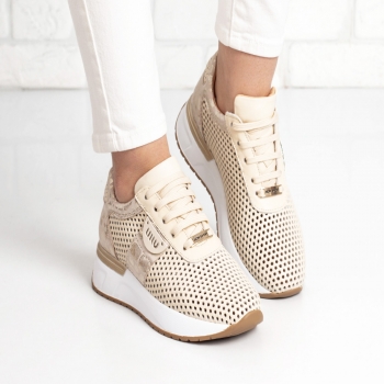 Дамски маратонки в бежово и златисто