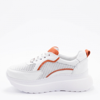 Дамски маратонки в бяло и оранжево
