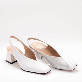 Дамски обувки на ток в бяло и сребристо