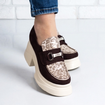 Дамски обувки в кафяво и златисто