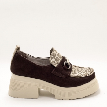 Дамски обувки в кафяво и златисто