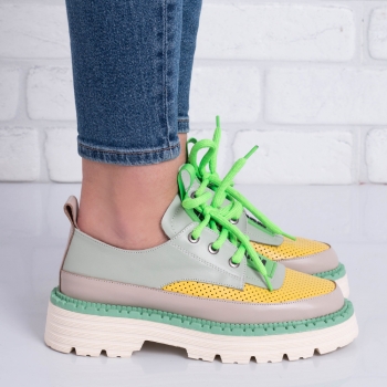 Дамски обувки в зелено и жълто