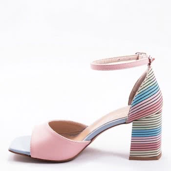 Дамски сандали на ток в розово и синьо