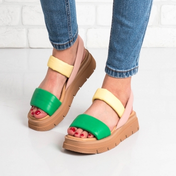 Дамски сандали в зелено,жълто и бежово